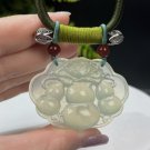Ruyi Xiuyan Jade Pendant Necklace Icy Mildness Light Yellow Green Hand Carved Calabash Peony