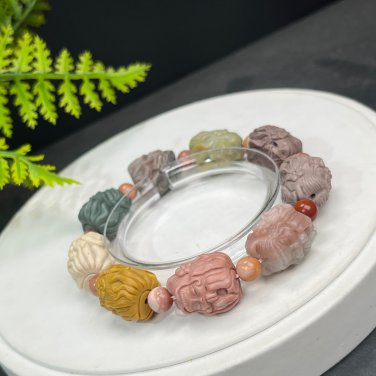 Alxa Agate Bracelet Matte Multi-color Jadeification Carved Nine Tailed Fox