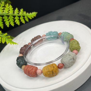 Alxa Agate Bracelet Matte Multi-color Carved Elephant Deity