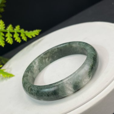 Phantom Quartz Bangle 54MM Icy Translucent Matte Green Multi-inclusions Ghost Crystal