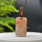 Fossilized Coral Pendant Necklace Icy Jadeification Bryozoan Ice Gray Orange Rectangle