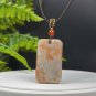 Fossilized Coral Pendant Necklace Icy Jadeification Bryozoan Ice Gray Orange Rectangle