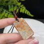 Fossilized Coral Pendant Necklace Icy Jadeification Bryozoan Ice Gray Orange Rectangle