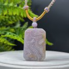 Fossilized Coral Pendant Necklace Icy Jadeification Bryozoan Old Mine Rectangle Gray Purple Yellow