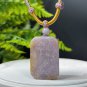 Fossilized Coral Pendant Necklace Icy Jadeification Bryozoan Old Mine Rectangle Gray Purple Yellow