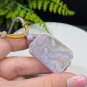 Fossilized Coral Pendant Necklace Icy Jadeification Bryozoan Old Mine Rectangle Gray Purple Yellow