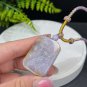 Fossilized Coral Pendant Necklace Icy Jadeification Bryozoan Old Mine Rectangle Gray Purple Yellow
