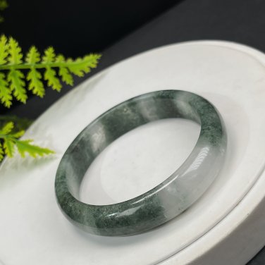 Green Phantom Quartz Bangle 57+MM Icy Translucent Multi-inclusions Ghost Crystal