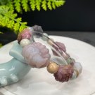 Yanyuan Agate Bracelet Matte Colorful Hand Carved Mermaid Lotus with Alashan Agate Beads