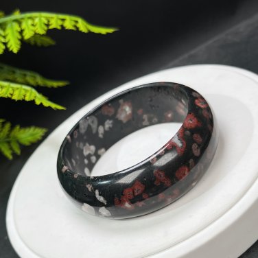 Black Plum Blossom Jade Bangle 60MM Crystallization Red White Flowers Pattern