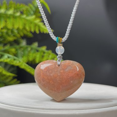 Fossilized Coral Pendant Necklace Porcelain Luster Jadeification Gradient Orange Pink Lemon Blossom
