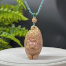 Yellow Fossilized Coral Pendant Jadeification Kaleidoscope Phoenix Tail Carved Cute Fat Cat