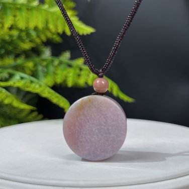 Fossilized Coral Pendant Necklace Jadeification Taro Purple Chunky Round
