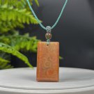 Orange Fossilized Coral Pendant Necklace Jadeification Rectangle Lemon Blossom