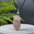 Pink Fossilized Coral Pendant Necklace Jadeification Sunflower Hand Carved Cute Fat Cat