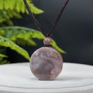 Fossilized Coral Pendant Necklace Jadeification Cameo Brown Purple Chunky Round