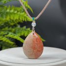 Teardrop Fossilized Coral Pendant Necklace Jadeification Orange Pink Bi-color Lemon Blossom
