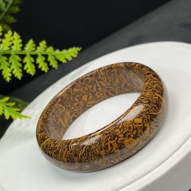 Golden Silk Tigerite Bangle 60MM Unique Vintage Porcelain Luster Geode Disorderly Lines