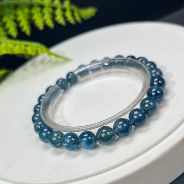 Blue Kyanite Beaded Bracelet 7.8mm Icy Transparent Cat's Eyes