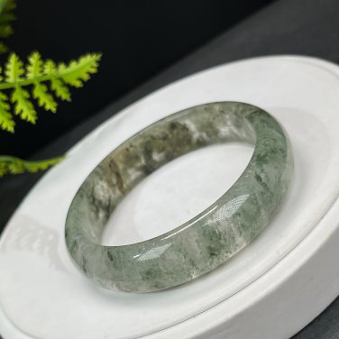Green Phantom Quartz Bangle 61+MM Icy Translucent Multi-inclusions Ghost Crystal