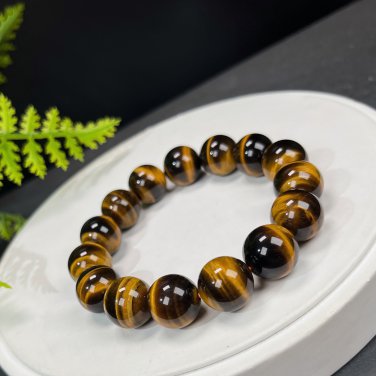 Yellow Tiger's Eye Beaded Bracelet 14mm Jadeification Lightning Pattern