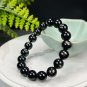 Egyptian Hypersthene Beaded Bracelet 11mm Flashing Gold Black Gemstone