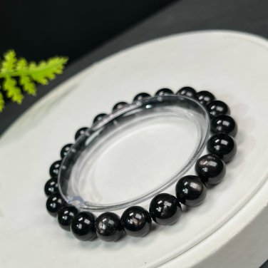 Egyptian Hypersthene Beaded Bracelet 9mm Flashing Gold Black Gemstone