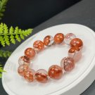 Orange Red Phantom Quartz Beaded Bracelet 17mm Flake Ice Rainbow Transparent Ghost Crystal