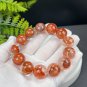 Orange Red Phantom Quartz Beaded Bracelet 17mm Flake Ice Rainbow Transparent Ghost Crystal
