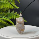 Fossilized Coral Pendant Jadeification Gray Blue Yellow Lemon Blossom Phoenix Tail Cute Fat Cat