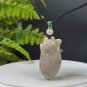 Fossilized Coral Pendant Jadeification Gray Blue Yellow Lemon Blossom Phoenix Tail Cute Fat Cat