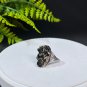 Raw Black Crystal Adjustable Ring Freeform Short Column Tower Mineral Specimen Silver S925 Handmade