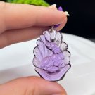 Amethyst Pendant Necklace Icy Transparent Hand Carved Nine Tailed Fox Yuanbao