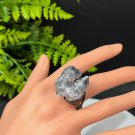 Raw Gray White Crystal Adjustable Ring Transparent Geode Crystal Clusters Silver S925 Handmade