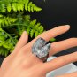 Raw Gray White Crystal Adjustable Ring Transparent Geode Crystal Clusters Silver S925 Handmade