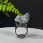 Raw Gray White Crystal Adjustable Ring Transparent Geode Crystal Clusters Silver S925 Handmade