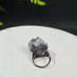 Raw Gray White Crystal Adjustable Ring Transparent Geode Crystal Clusters Silver S925 Handmade