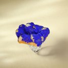 Raw Blue Azurite Adjustable Ring Freeform Cornucopia Silver S925 Handmade