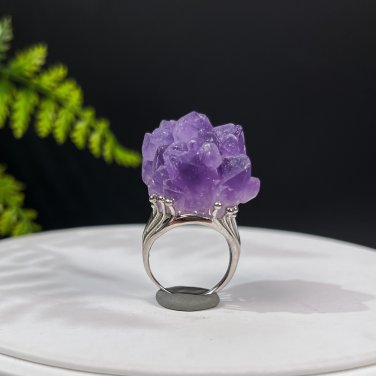 Raw Amethyst Adjustable Ring Dreamy Purple Clusters Silver S925 Handmade