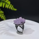 Raw Amethyst Adjustable Ring Matte Purple Clusters Silver S925 Handmade