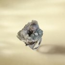 Raw Agate Adjustable Ring Purple Gray Sparkle Freeform Geode Silver S925 Handmade