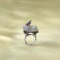 Raw Agate Adjustable Ring Purple Gray Sparkle Freeform Geode Silver S925 Handmade