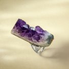 Raw Amethyst Adjustable Ring Freeform Watermelon Slice Clusters Towers Silver S925 Handmade