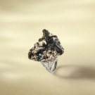 Raw Black Crystal Adjustable Ring Freeform Triangle Clusters Towers Silver S925 Handmade
