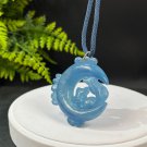 Ghost Blue Aquamarine Pendant Necklace Icy Clarity Hollow Hand Carved Nine Tailed Fox Moon Leaf