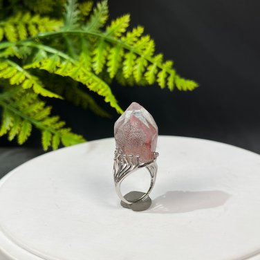 Raw Red Phantom Quartz Ring Adjustable Freeform Tower Silver S925 Handmade