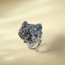 Raw Gray Purple Crystal Ring Adjustable Freeform Flake Ice Clusters Silver S925 Handmade