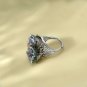 Raw Gray Purple Crystal Ring Adjustable Freeform Flake Ice Clusters Silver S925 Handmade