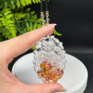 Brazilian Red Phantom Quartz Pendant Necklace Icy Transparent Hand Carved Nine Tailed Fox Butterfly