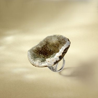 Raw Gray Purple Agate Ring Adjustable Freeform Geode Cornucopia Silver S925 Handmade